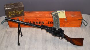 Deactivated Danish Madsen 7.92mm light machine gun stamped to the left side 'Madsen RP EM No.