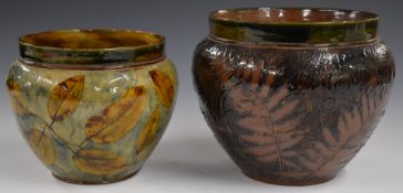Two Royal Doulton Foliage Ware jardinières decorated in the Autumn Leaves pattern, largest H19 x