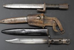 British L1 A3 bayonet with long fulllered 20cm blade and scabbard together with a Belgium FAL