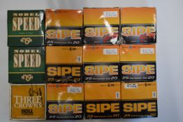 Three-hundred-and-thirty-two 20 bore shotgun cartridges including Hull Three Crowns, Nobel Speed, RC