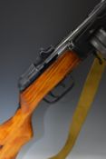 Deactivated Russian PPsh41 7.63mm sub machine gun with rotary magazine, canvas sling, adjustable