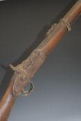 Enfield two band percussion hammer Snider action rifle with lock stamped 'Tower', stock stamped 'F