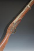 Enfield pattern three band percussion hammer action rifle with lock stamped with eastern script,