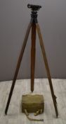 Military theodolite number B3695 in fitted wooden case stamped WFS B3695, with canvas carry case and