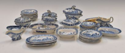Approximately 47 pieces of 19thC Staffordshire blue and white transfer printed child's/miniature tea