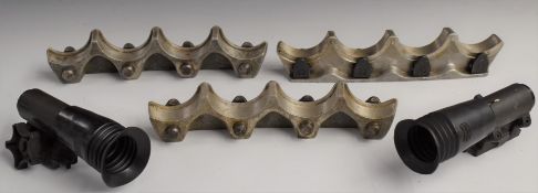 Two German Panzefaust optical sights together with three Bofor anti-aircraft ammunition clips