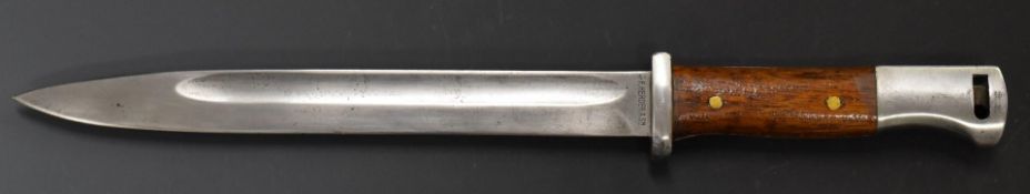 German S98 pattern bayonet by F Herdera, with wooden grips and 24cm fullered blade. PLEASE NOTE