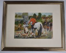 Watercolour of a hunt meet, indistinctly signed, 24 x 34cm