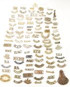 British Army collection of metal shoulder titles covering all arms including Lancashire Fusiliers,