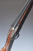 Laurona 12 bore side by side sidelock ejector shotgun with named and engraved lock, engraved trigger