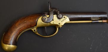 Manbeuge French percussion converted from flintlock hammer action service pistol with named brass