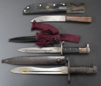 Spanish Bolo bayonet 1941 pattern with 25cm fullered blade and scabbard, German KS98 bayonet with