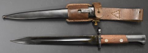 Yugoslavian Mauser bayonet stamped 55230 to crosspiece, with 25cm fullered blade, scabbard and frog.