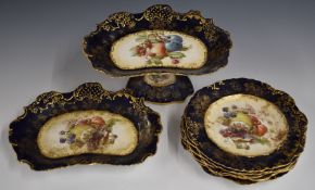 Hammersley dessert service decorated with painted fruit, includes two tazzas