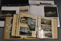 Five albums of shipping and naval interest postcards, clippings and photographs, including