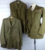 Three British Army Royal Gloucestershire Hussars officer's No 2 dress khaki tunics with medal ribbon