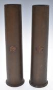 WW2 Royal Gloucestershire Hussars two 2 pounder brass shell cases with regimental badge adornment, a
