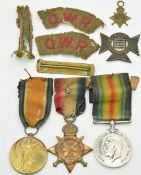 British Army WW1 trio comprising 1914 'Mons' Star with rosette, War Medal and Victory Medal named to
