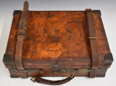 Leather and brass bound oak shotgun cartridge carry case with 'William Powell Gun & Rifle