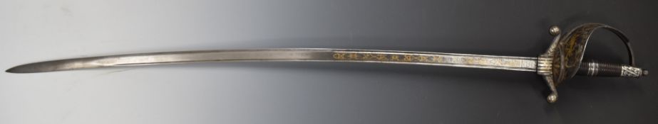 Continental sword with partly decorated 88cm curved blade and Artilleri Fabrica de Toledo 1880 to
