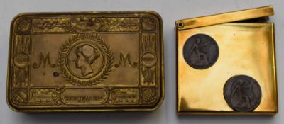 WW1 Princess Mary Christmas tin and a trench art cigarette case