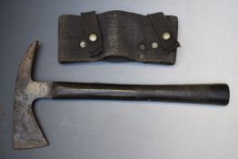 A.R.P escape/rescue axe with rubber handle, stamped Chillington to head, with canvas cover. PLEASE