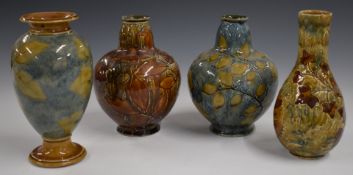 Four Royal Doulton Foliage Ware pedestal vases decorated in the Autumn Leaves pattern, tallest 19cm