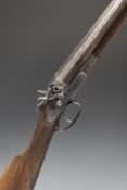 Deactivated Adams & Co 12 bore side by side hammer action shotgun with chequered grip and forend,