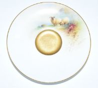 Royal Worcester hand painted cabinet saucer by Ernest Barker, painted with two sheep grazing in a
