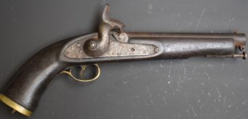 Enfield pattern percussion hammer action pistol with East India Company lion and '1810' stamped to