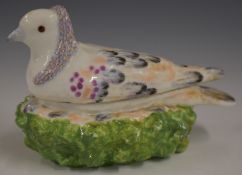 19thC figural turtle dove cache pot with red anchor mark to base, H10cm