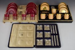 Walker & Hall hallmarked silver mounted coffee set comprising six holders, four coffee cans and