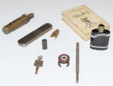 S. Mordan sterling silver pencil, Mischief perfume, lighters, New Zealand 'Onwards' badge etc