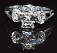 A 9ct white gold ring set with morganite and diamonds, size M, 3.6g