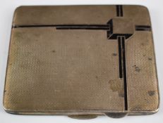 Art Deco hallmarked silver cigarette case, with geometric black enamel decoration, Birmingham