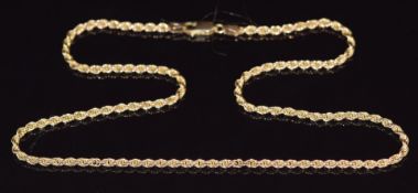 A yellow metal rope twist necklace marked 333, 9.6g