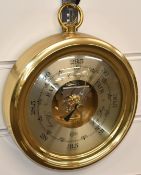 Barigo modern German made brass cased aneroid wall barometer with brushed steel dial and black