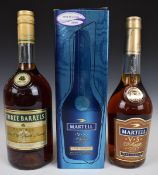 Martell Fine Cognac in presentation box, 700ml, 40% vol, and a Three Barrels Raynal and Cie French