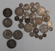 Approximately 360g of various silver coinage, Victoria, George III, USA dollar, French etc