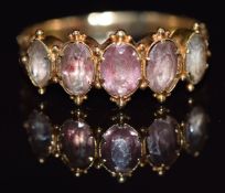 Victorian ring set with foiled paste and with engraved shoulders, in antique box, size T, 3g