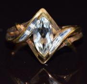 A 9k gold ring set with green amethyst and diamonds, size N, 2.6g