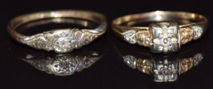 A 14k gold ring set with diamonds and a 9ct gold ring set with a diamond, size J/K and K, 2.5g