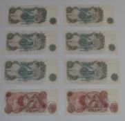 Five consecutive uncirculated J.S.Forde £1 notes and a further example together with a pair of