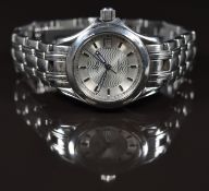 Omega Seamaster ladies wristwatch ref. 2581-21 with date aperture, blued skeleton hands, silver
