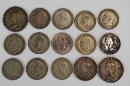 Victorian and later coins, largely with silver content, to include two Queen Victoria crowns