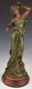 After Hippolyte Moreau female spelter figure with Èglantine par Hip Moreau  foundry mark, H57cm