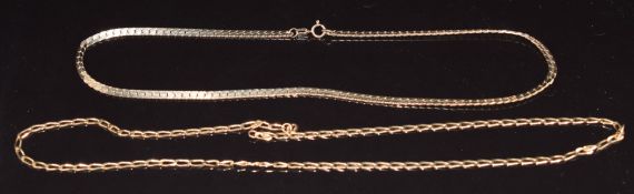A 9ct gold curb link necklace and another 9ct gold necklace, 17g