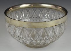 Edward VII hallmarked silver mounted cut glass fruit or similar bowl, London 1902, maker John