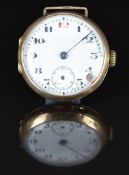 Unnamed 9ct gold gentleman's wristwatch with subsidiary seconds dial, blued hand, black Arabic