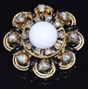 Victorian brooch/ pendant set with an opal cabochon, rose cut diamonds and black enamel, 13.4g